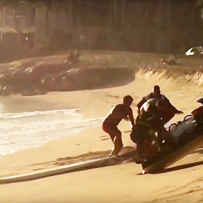 Without the heroic actions of the lifeguards on the beach that day, he's got a fighting chance.