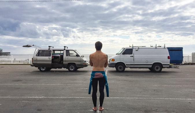 Four people. 2 Vans. 1 dog. Let's do this. Photo courtesy of Two Feet and Classy