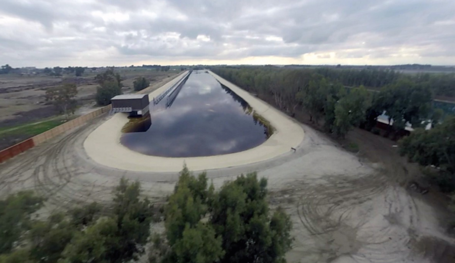 Not a drone, not a plane, but a kite. Kelly Slater's Wave Pool seen from above. Photo: Keith Plocek