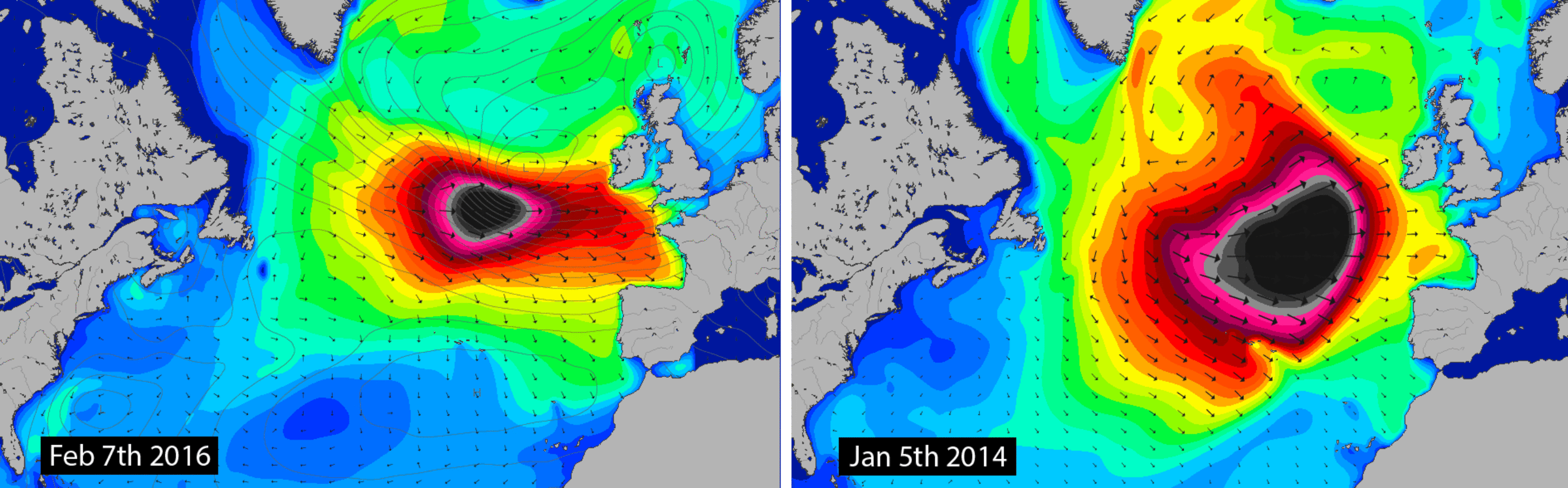 A side by side comparison of 2014's Hercules to this year's "mini Herc" shows similar track but a vast difference in the systems' reach.