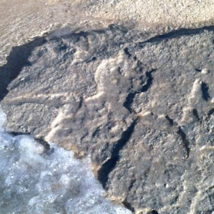 Pounding surf revealed rarely seen Hawaiian petroglyphs. Image Avi Salvio/Facebook
