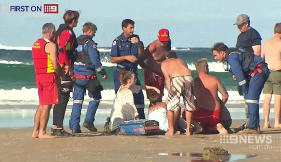 The scene on the beach after the 7-year-old girl was rescued by the heroic efforts of Ryan Martin.