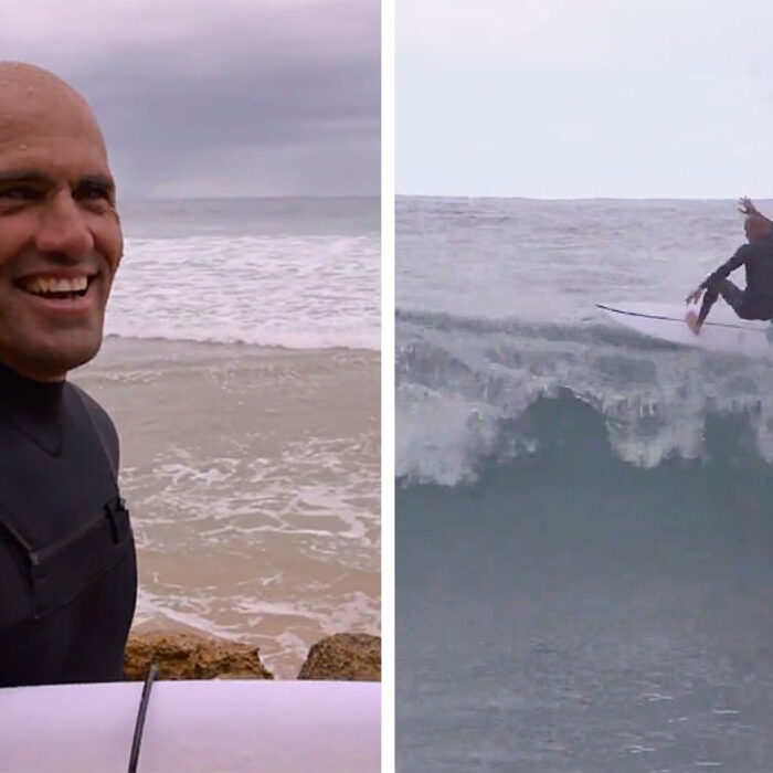 The board in the video above was created by none other than Simon Anderson, and Kelly Slater decided he'd take it out at Winkipop.