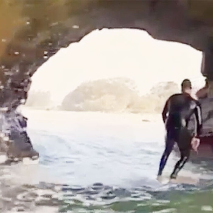 Normally known for his talent at Maverick's, Tashnick found a little wave through a natural tunnel and decided to get a very solid barrel.