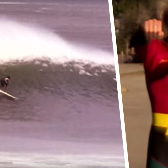 Rob Machado at epic Mundaka (L) and Barney, character eternal (R).