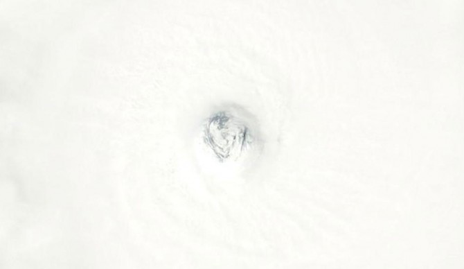 An image from NASA's Terra satellite zooms in on Fantala's eye Sunday. Photo: NASA