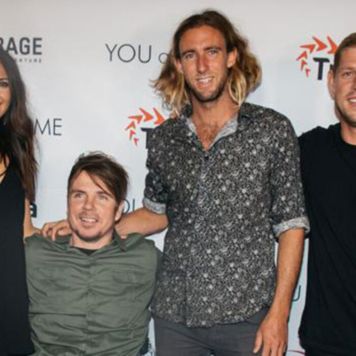 Kate and Barney Miller with Matt Wilkinson and Mick Fanning at the You and Me premiere on Friday night. Photo: Gold Coast Bulletin/Isaac Sharp