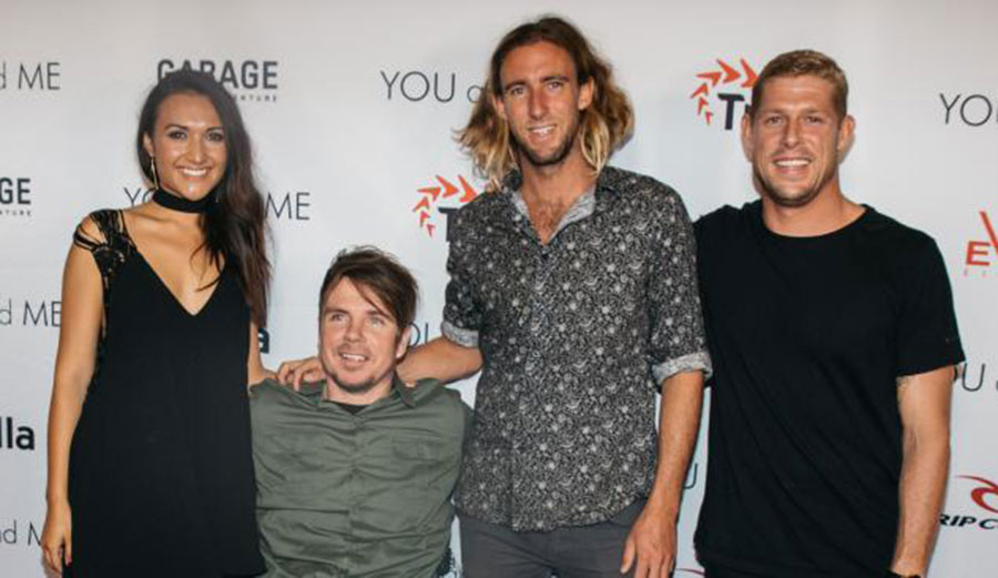 Kate and Barney Miller with Matt Wilkinson and Mick Fanning at the You and Me premiere on Friday night. Photo: Gold Coast Bulletin/Isaac Sharp