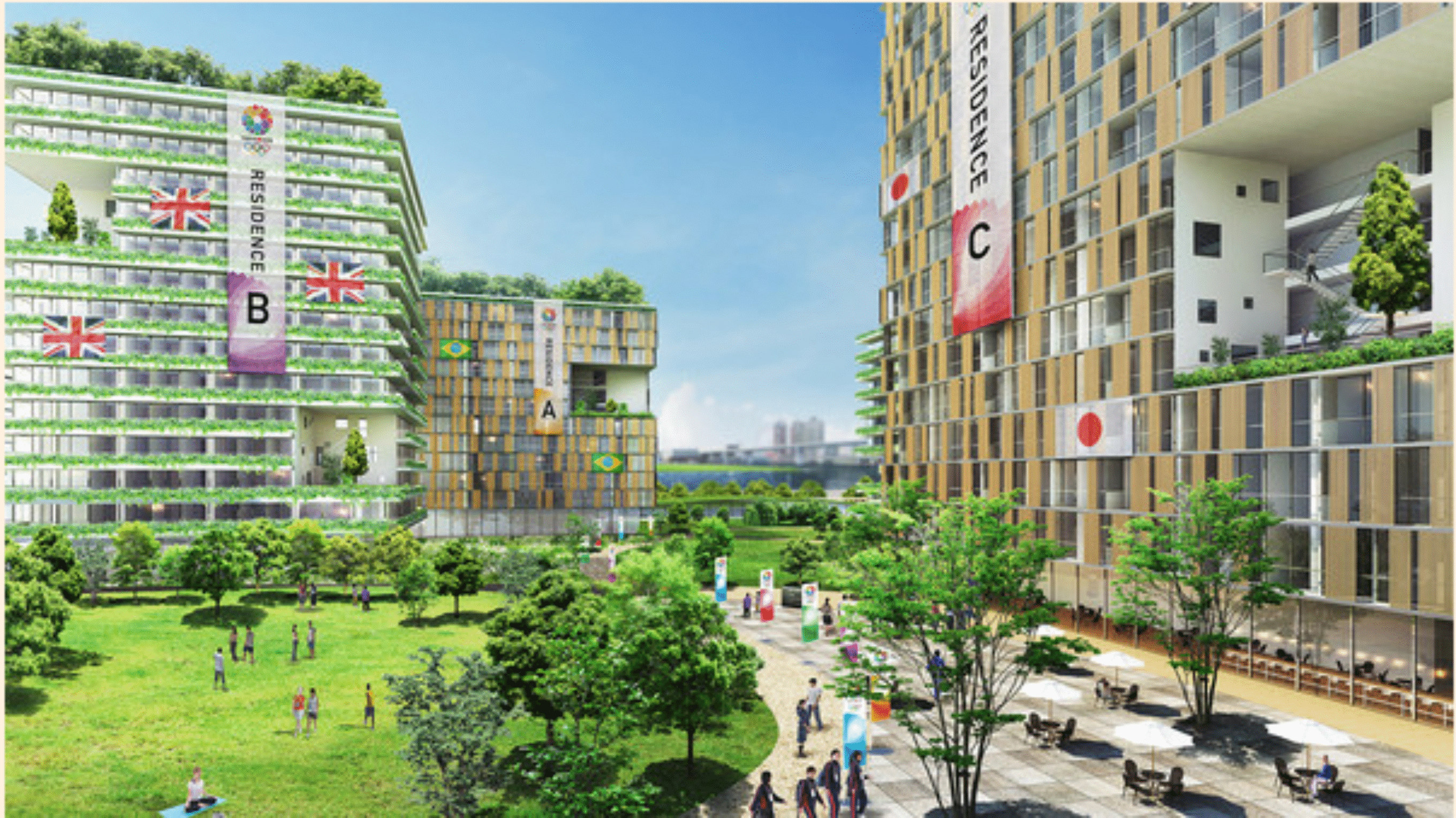 A computer-generated image of the 17,000-bedroom Olympic Village, to be built on Harumi island in Tokyo Bay.
