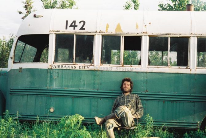 famous last photograph of Chris McCandless, in front of the famed "magic bus"