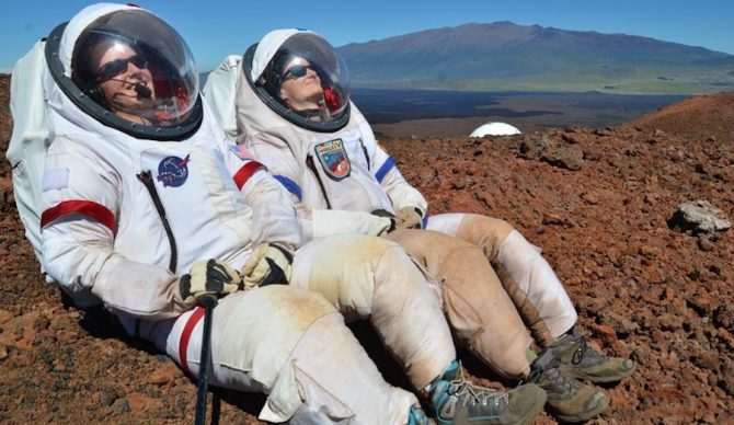 Relaxing on Mars oddly resembles relaxing on a tropical island. Oh, wait. This is a tropical island. Photo: HI-SEAS