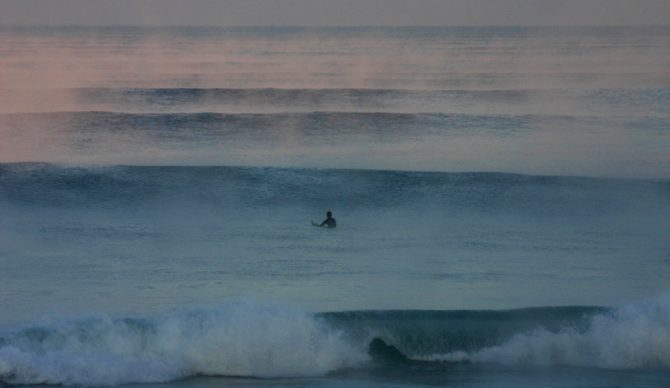 1. Dawn, secret spot. My mate, Tom getting few hi-tide beach thumpers before the rest of us even got changed. It speaks of promise: it's a sunny day, its uncrowded, the lines are clear, the waves clean- and we have no deadline. We're going to surf till we're rinsed through. Photo: Chris Vick