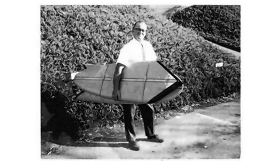 Herman Bank, creator of the "Suitcase Surfboard." Photo: LA Times