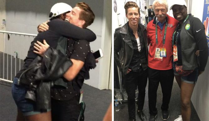 Who's more stoked? Leslie or Shaun? Photo: @NBCOlympics/@lesdogggg/Instagram