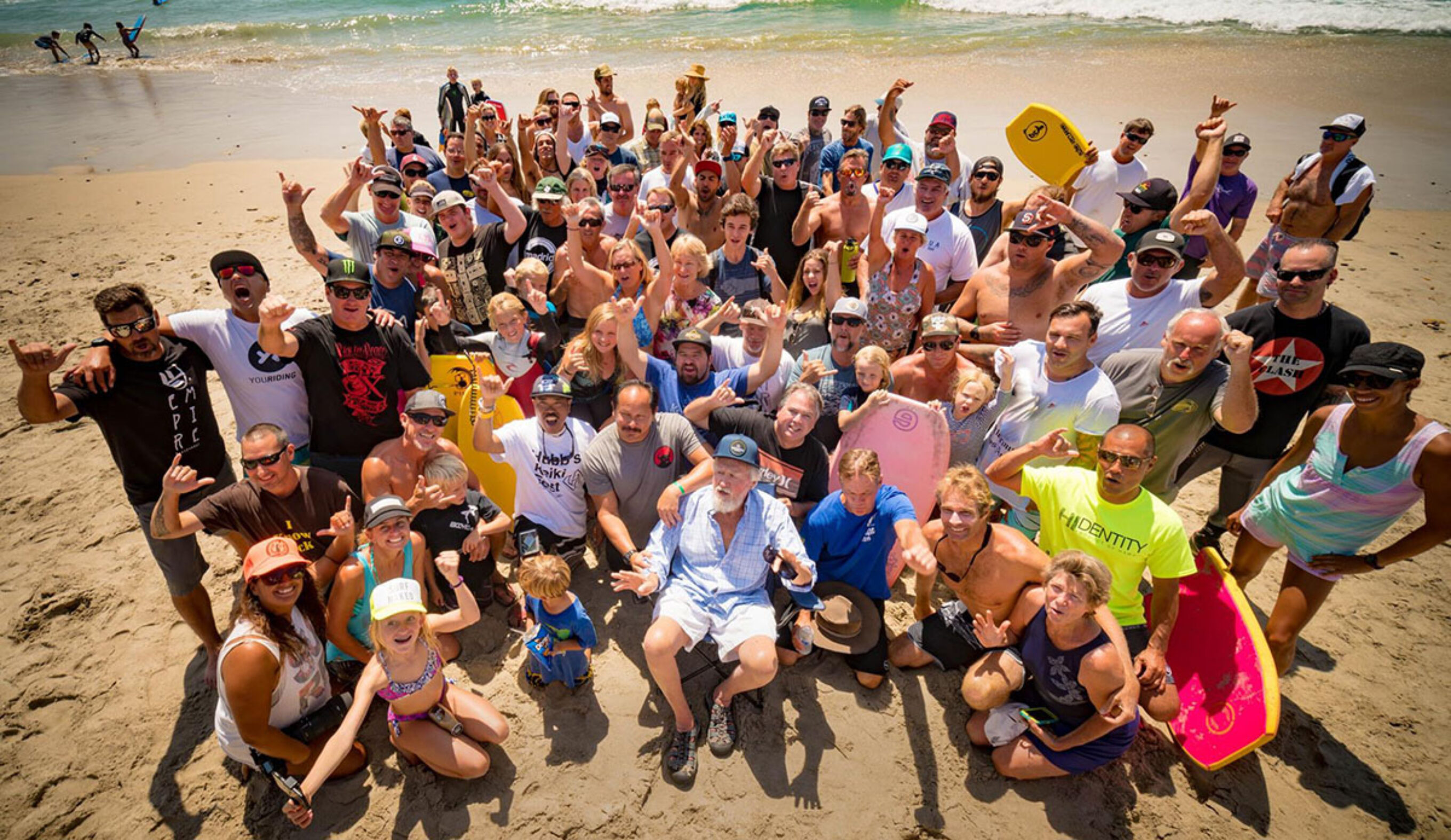 A group shot with Tom Morey in the center. Photo: Sean Loh