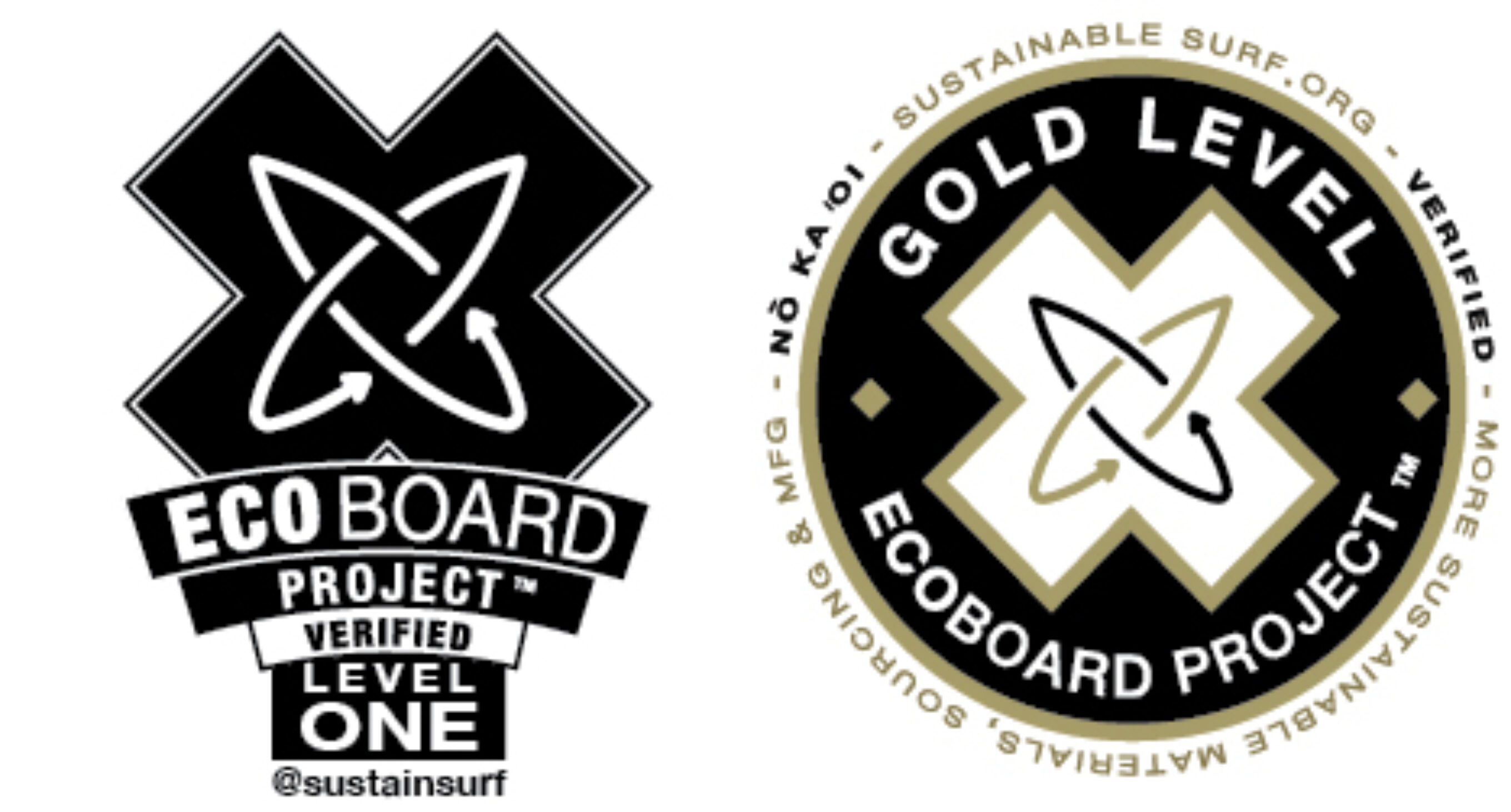 These logos designate more sustainable surfboards verified by the ECOBOARD Project.