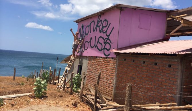 Our Swiss friend Elias helps decorate the Monkey House. Photo: Wyatt Fowler