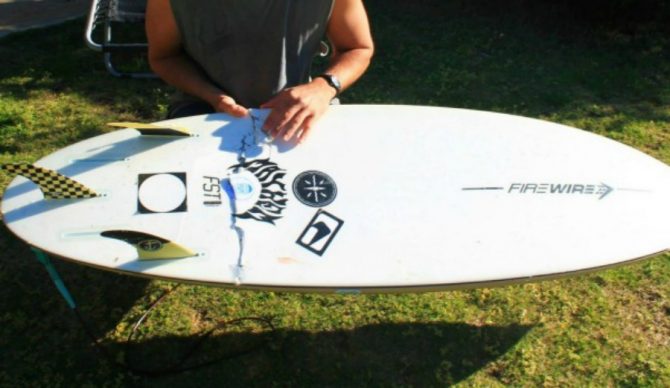 The force from a great white shark attack knocked a WA surfer from his board, leaving his sled snapped. Photo: Perth Now