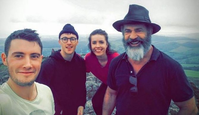 Mel Gibson looking content to take a selfie with a few locals atop the Sugar Loaf in Dublin. Photo: @heatherfogarty277