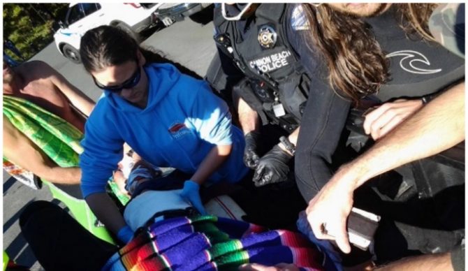 Joseph Tanner, getting packaged up for the emergency room following the attack. Photo: KOIN