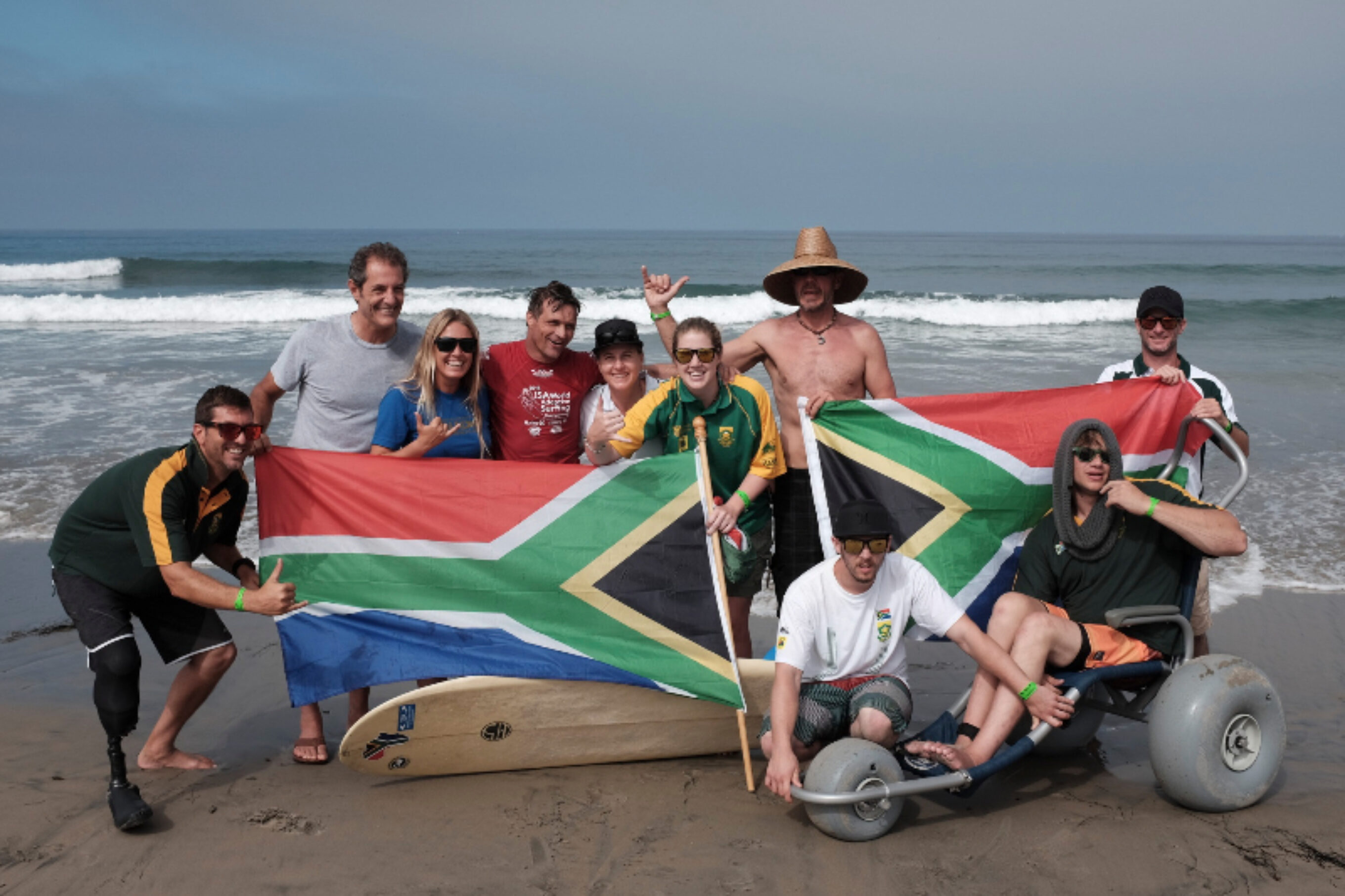 2015 ISA Surfing Adaptive World Championship Team with Shaun Tomson. Photo: Coffey