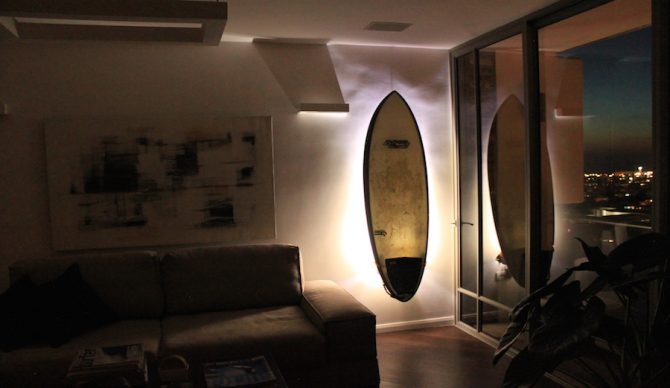Air Surf Rack Ignited - Perfect for displaying your board at night. Photo: Air Surf Rack