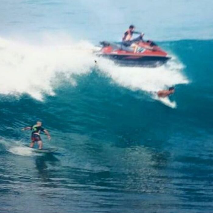 The ski, a moment before impact.