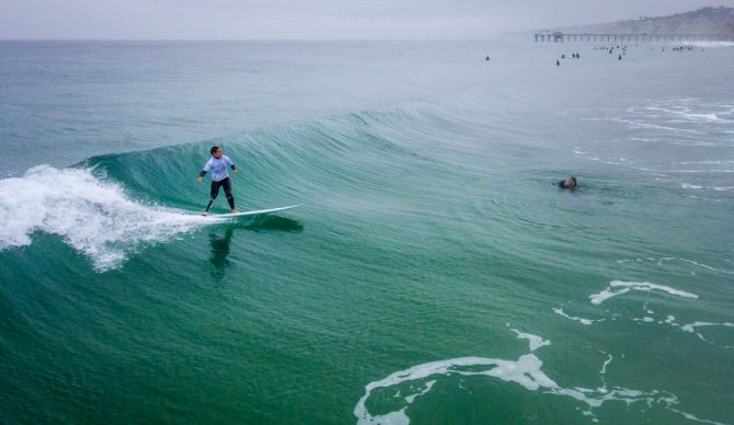 Team USA's Dani Burt headed down the line in the third heat of the morning. Photo: ISA/Sean Evans