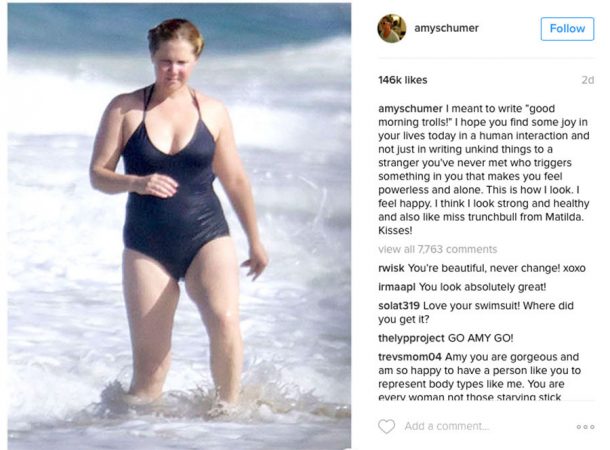 Amy Schumer shared a candid message to body shamers on her Instagram.