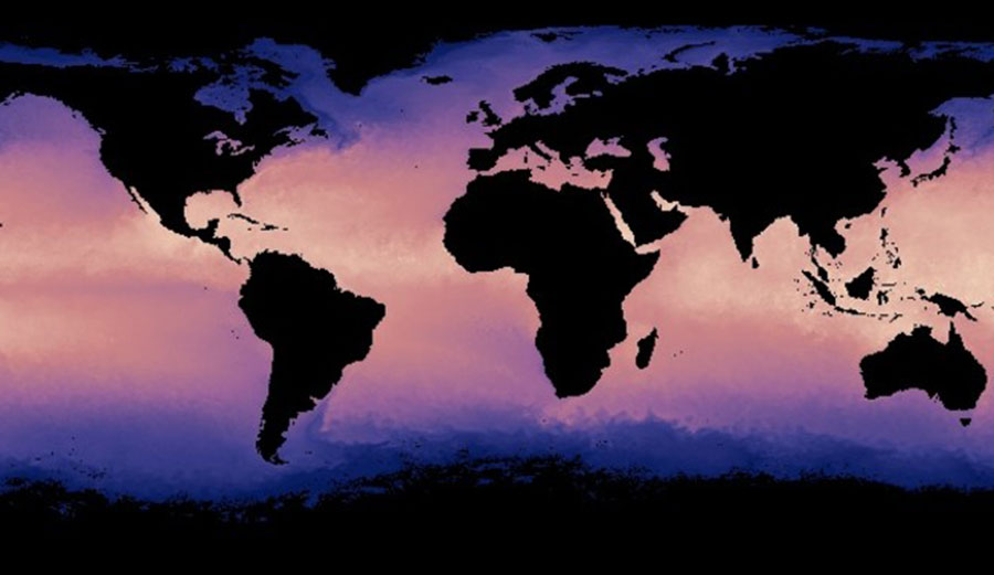 Sea surface temperatures, October 2016, based on NASA satellite data. Sea surface temperatures affect weather, including hurricanes, and animal and plant life in the oceans. NASA Earth Observations