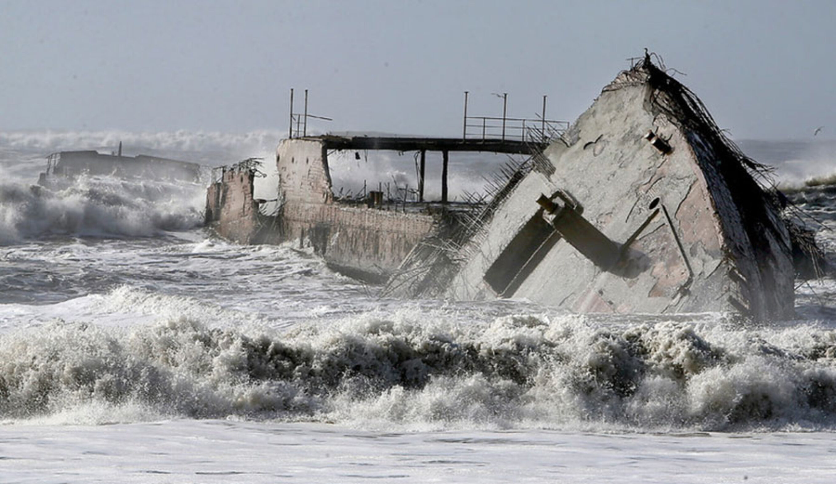The historic SS Palo Alto has been broken to bits by massive waves. Photo: Kevin Johnson/Santa Cruz Sentinel