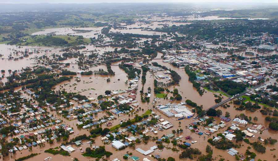 After Cyclone Debbie, the town of Lismore from above.