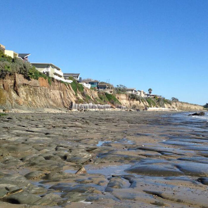 Bedrock exposed at low tide along the beach at Isla Vista, California. Photo: Alex Snyder/U.S. Geological Survey