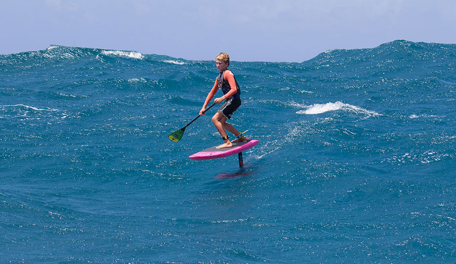Finn spent a lot of time leading the pack on his SUP hydrofoil.