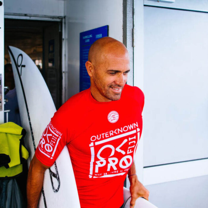 Kelly Slater at the 2017 Outerknown Fiji Pro. Hey, who can blame the fella from supporting possibly the best event on tour? But it does feel a little "off." Photo: WSL/Ed Sloane