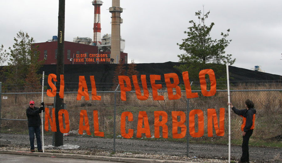 Activists occupy the Crawford coal plant in Chicago’s Little Village neighborhood on April 20, 2011. The plant shut down in 2012; the city is seeking to convert the site to other uses. Photo: Rainforest Action Network/Flickr, CC BY-NC