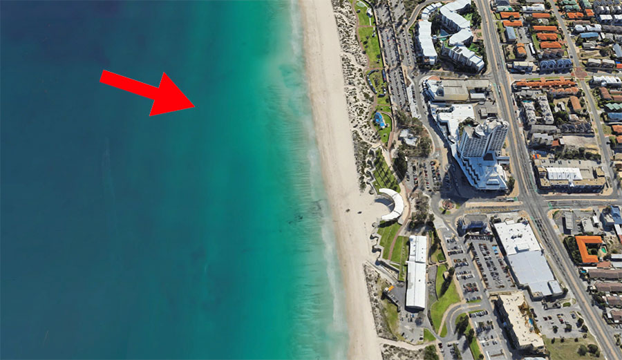 The approximate area that developers think would be the best for the reef, about 700 feet north of the Scarborough Amphitheater. Image: Google Maps