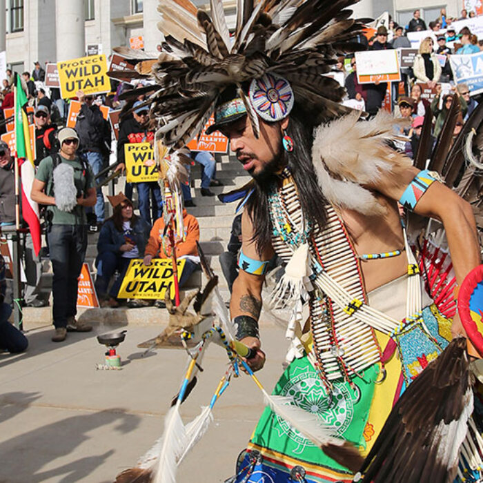 Supporters of the Bears Ears and Grand Staircase-Escalante national monuments during a rally Saturday, Dec. 2, 2017 in Salt Lake City. Image: AP Photo/Rick Bowmer