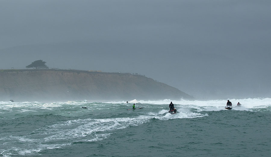 The debris field on the inside at Maverick's after an experienced Captain got caught by the unexpected.