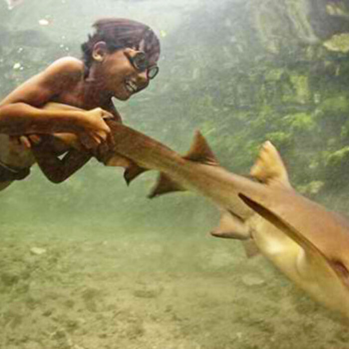 A Bajau Laut child looking just at home under water as above. Image: BBC/Filipinow