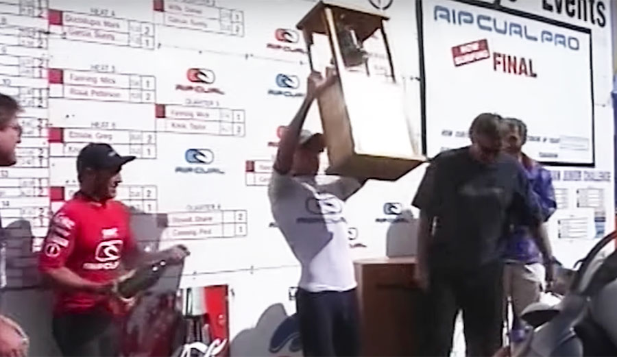 Mick Fanning rings his first Bell in 2001. It will be one of many. Image: Red Bull/screenshot