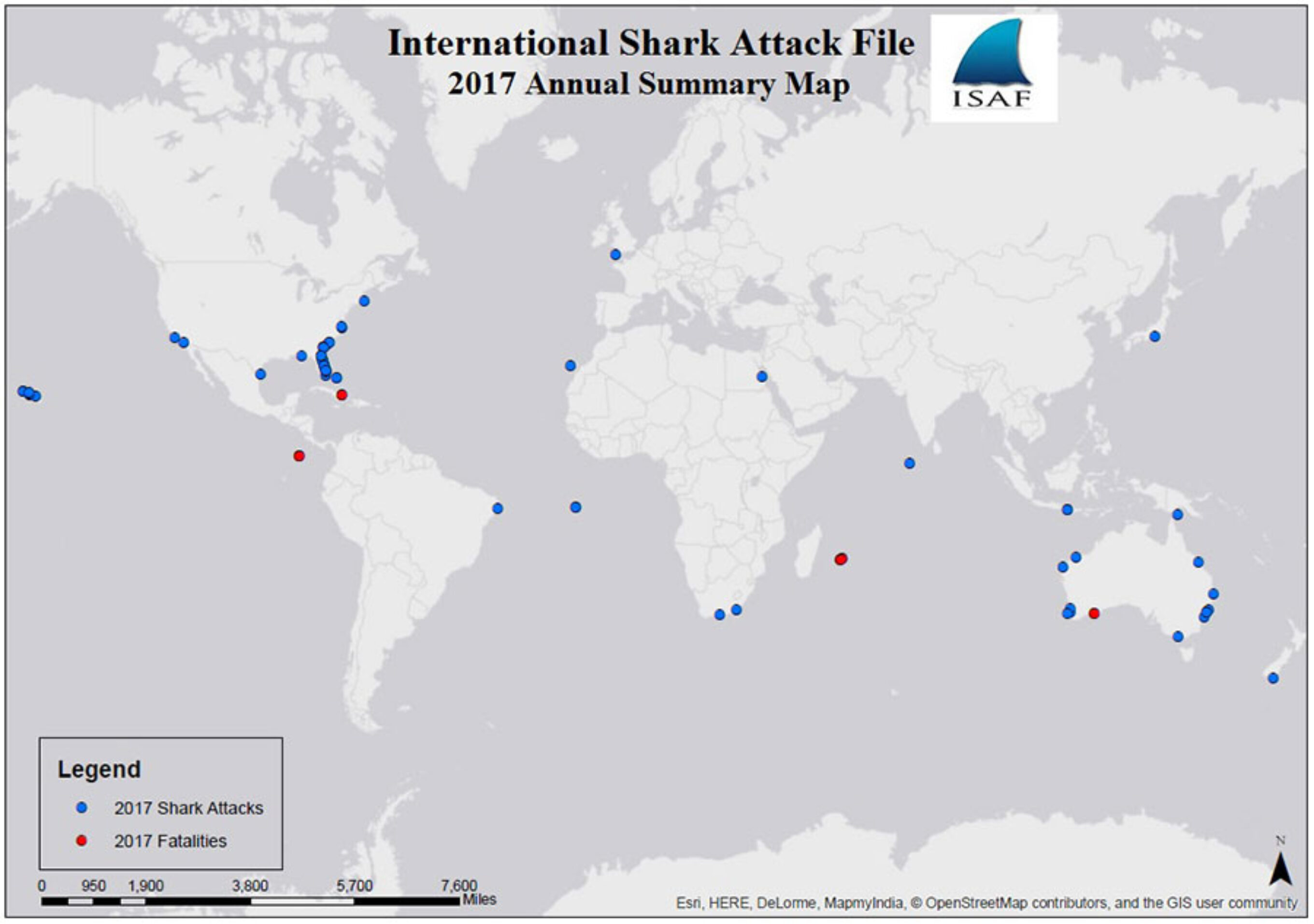 2017 global shark attack locations.