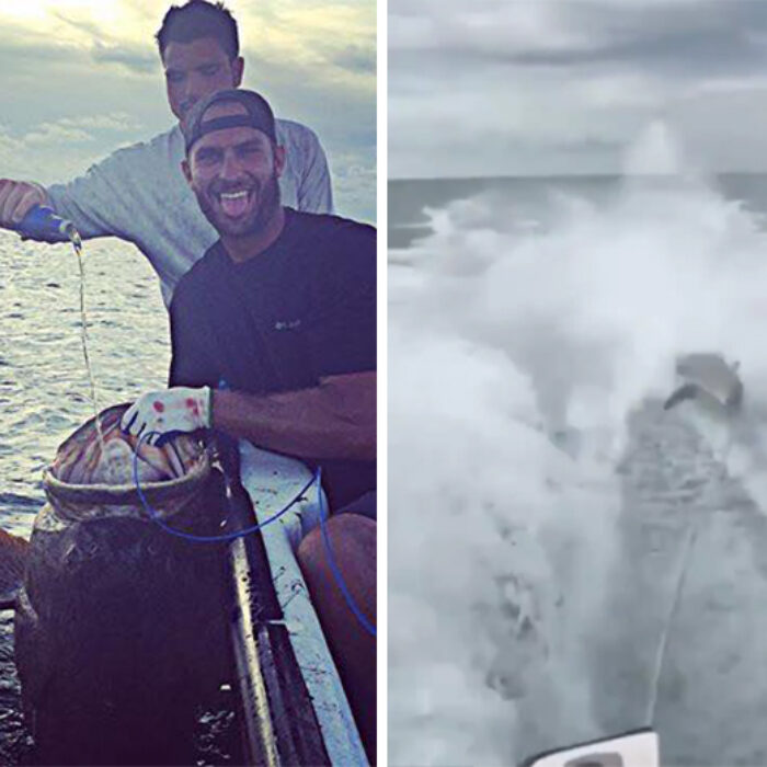 Michael Wenzel (back) and Robert Lee “Bo” Benac (front) have been identified as two of the men allegedly behind a video that went viral of a boat dragging a shark at high speed. Photo: Facebook