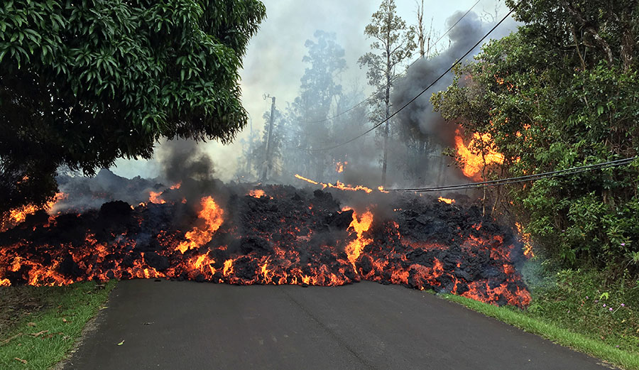Lava flow moves in the Leilani Estates subdivision near Pahoa on the island of Hawaii, May 6, 2018. 