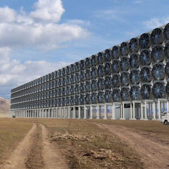 This artist's rendering shows Carbon Engineering's design for an 'air contactor' to pull carbon dioxide from the atmosphere. Image: Carbon Engineering