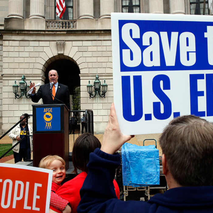 Rep. Dan Kildee, D-Mich., speaks about EPA Administrator Scott Pruitt and the state of the EPA during a protest on April 25, 2018, in Washington.