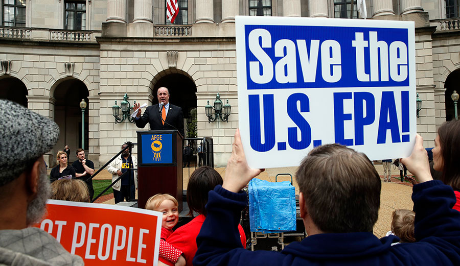 Rep. Dan Kildee, D-Mich., speaks about EPA Administrator Scott Pruitt and the state of the EPA during a protest on April 25, 2018, in Washington.