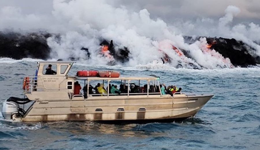 23 people were injured when lava was hurled into a boat touring the Kilauea lava flow on Hawaii's Big Island on Monday. Photo: Lava Ocean Tours/Instagram