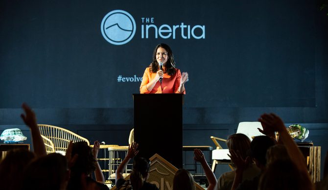 Tulsi Gabbard delivered a moving speech about the power of aloha at The Inertia's 2018 EVOLVE Summit. Photo: Aika Lau