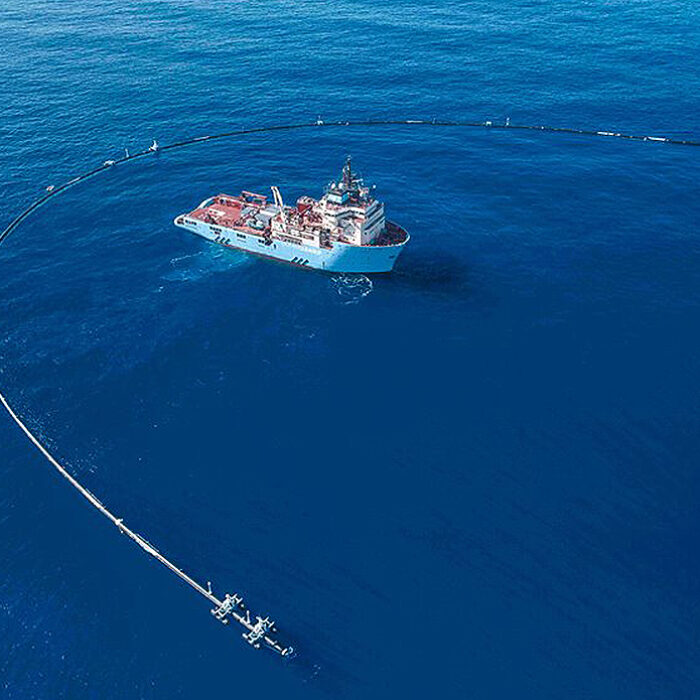 The Ocean Cleanup Project's System 001 is currently floating in the Pacific corralling plastic in the "largest ocean cleanup effort ever." Photo: The Ocean Cleanup